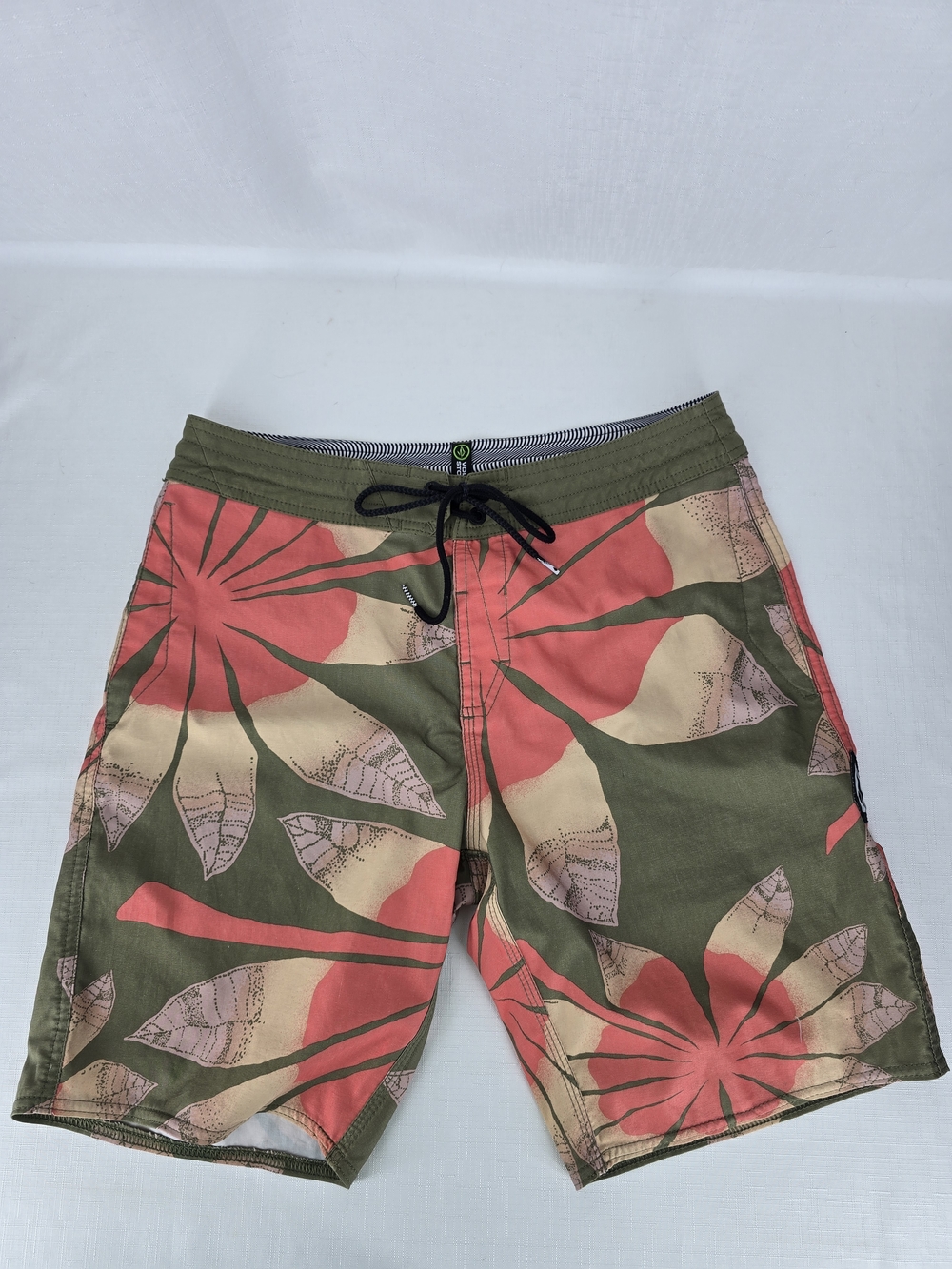 Volcom Olive, Coral & Tan Floral Athletic Shorts